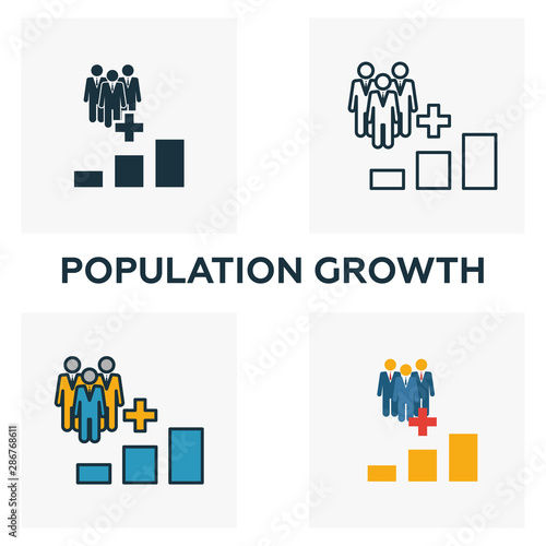 Population Growth icon set. Four elements in diferent styles from icons collection. Creative population growth icons filled, outline, colored and flat symbols