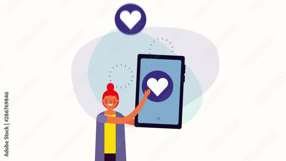 young businesswoman with smartphone and hearts love young businesswoman with smartphone and hearts love