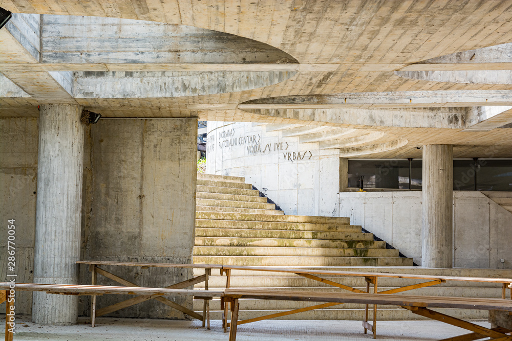 Fototapeta premium Podmilacje, Bosnia and Herzegovina - July 17, 2019. Interior of area around Church of St John in Bosnia and Herzegovina