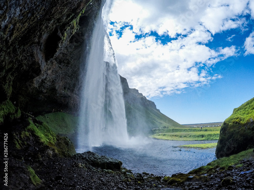 View of Seljalandsfoss Waterfall  tourist popular natural attraction in Iceland
