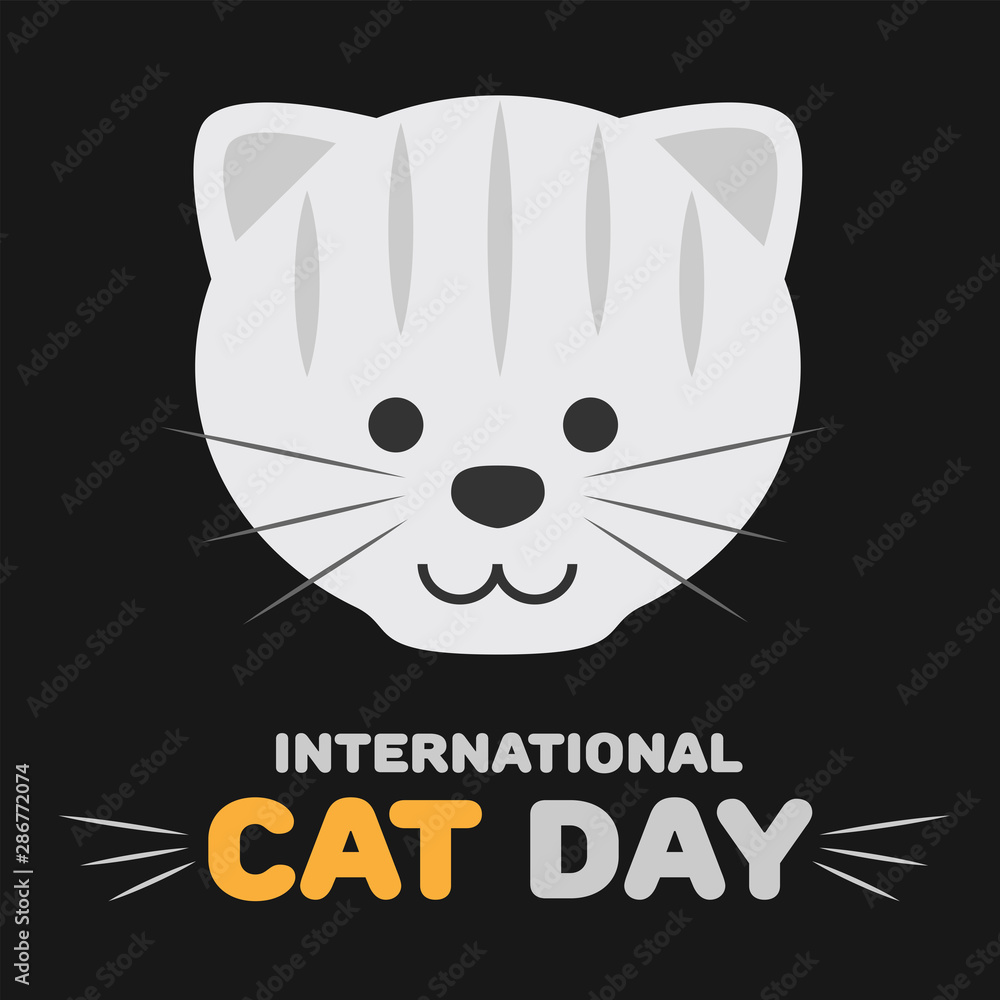 International Cat Day. Cute Puppy feline Smiling with moustache. Vector Flat Illustration International Cat Day. Cute Puppy feline Smiling with moustache. Vector Flat Illustration