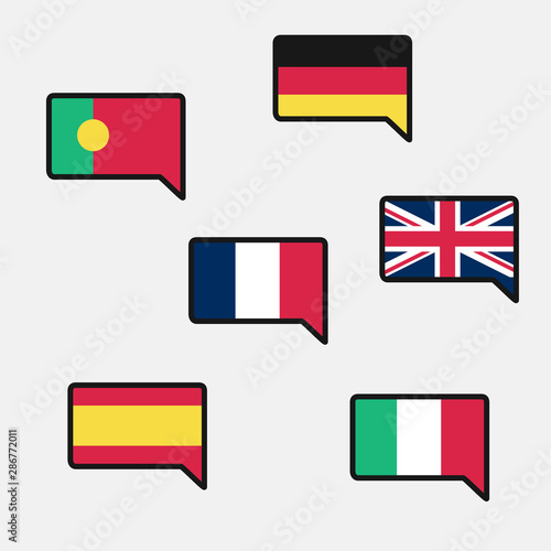Group of European Countries Flags. Portugal, Germany, France, United Kingdom, Italy, Spain Flag. Vector Flat Illustration