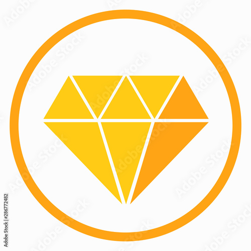 Diamond Esmerald Badge Flat Colors Design Icon - Winner. Ranking. Trophy. Record. Award Reward Podium. Leaf Crown. Vector Illustration