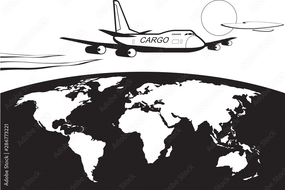 Cargo plane flying around the world - vector illustration