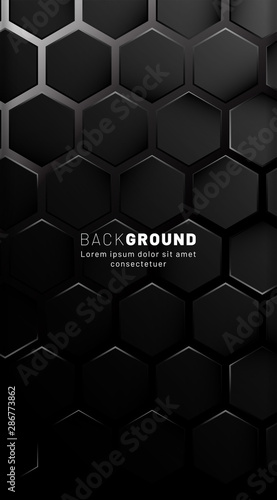 Vertical hexagon background. Gradient color light pattern with dark background technology style. Honeycomb. Vector illustration of light.