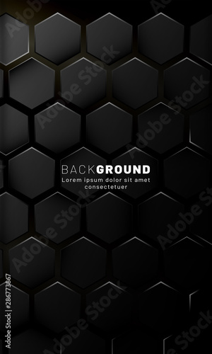 Vertical hexagon background. Gradient color light pattern with dark background technology style. Honeycomb. Vector illustration of light.