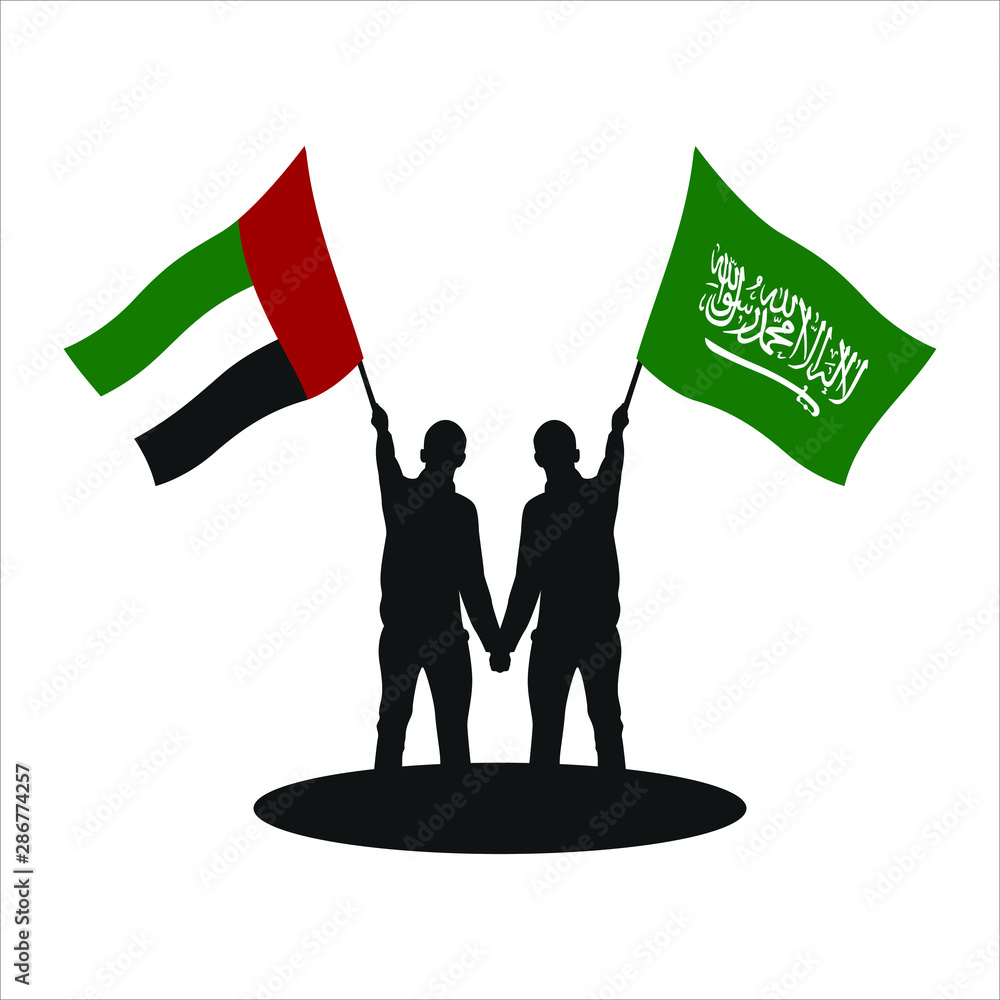 Cross Flags of Saudi Arabia and United Arab Emirates. KSA and UAE ...