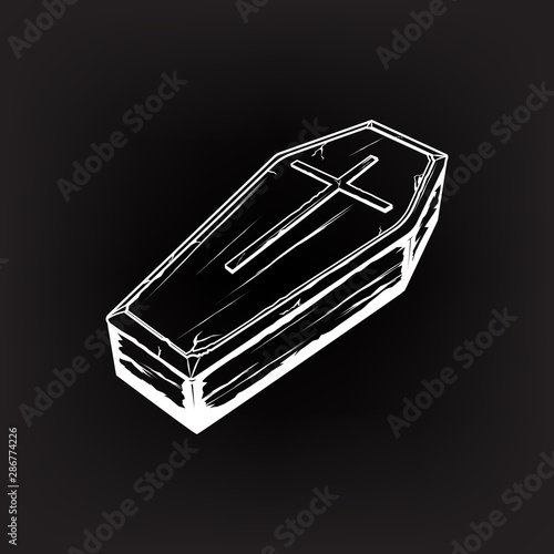 wodden coffin with cross symbol, casket vector illustration