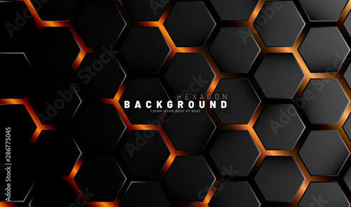 Abstract black hexagon pattern on a technology style of neon gradient background. Honeycomb. Vector illustration
