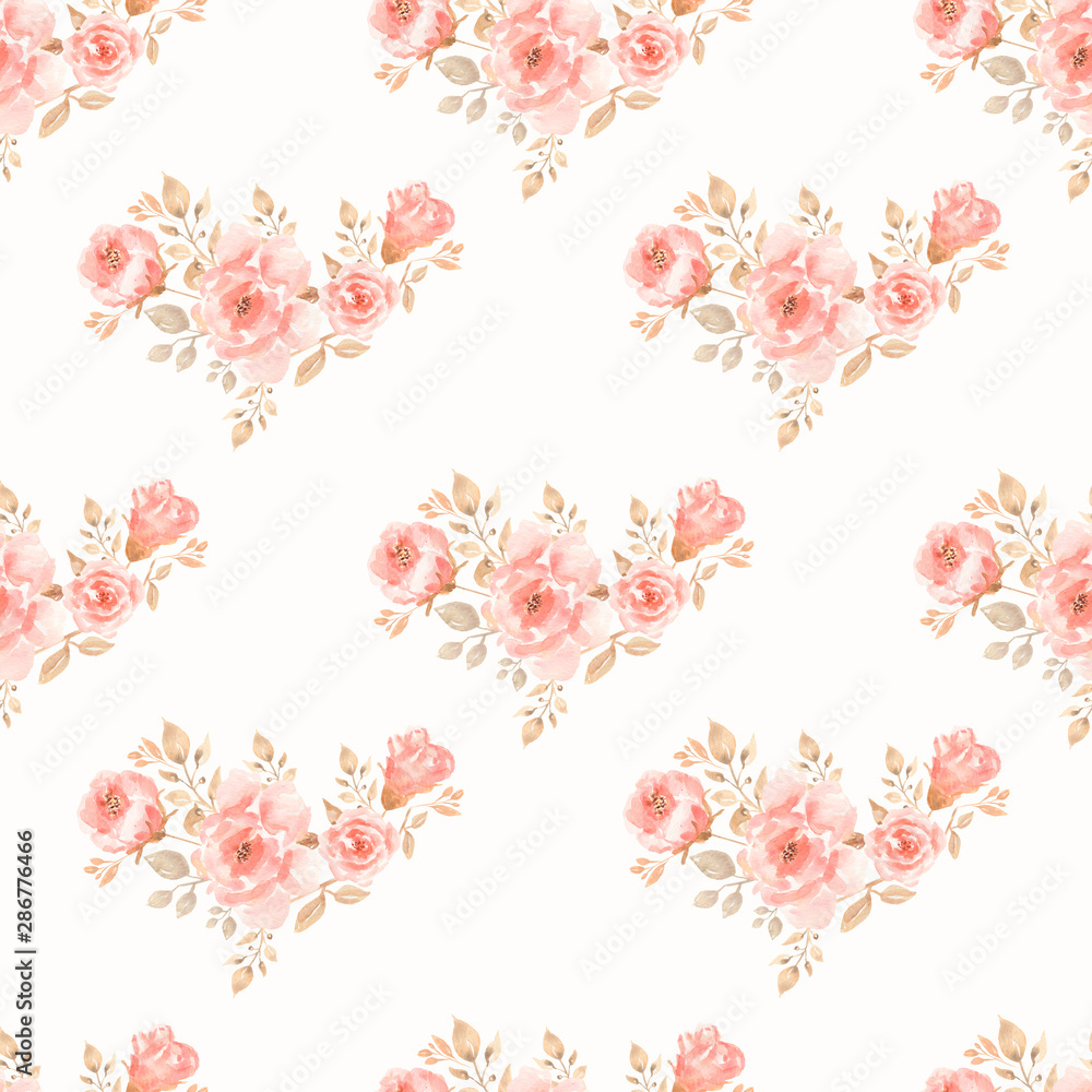 Watercolor Seamless   flower bouquets pattern. Beautiful pattern for design. Trendy print.Peonies and roses bouquet seamless pattern. Watercolor painting.