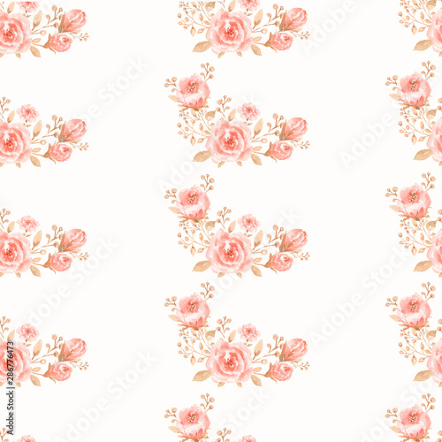 Watercolor Seamless   flower bouquets pattern. Beautiful pattern for design. Trendy print.Peonies and roses bouquet seamless pattern. Watercolor painting.