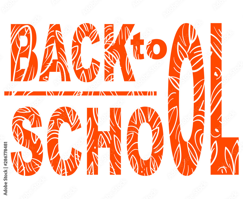 Orange words back to school with pattern - leaves Orange words back to school with pattern - leaves