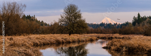 Panoramic Snowpacked Mount Hood in Fall/Winter sunset