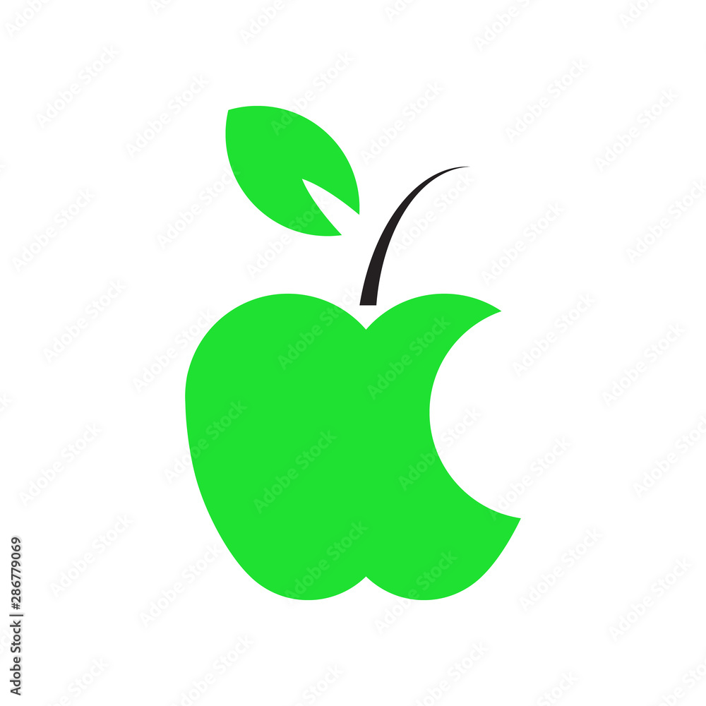 Bitten apple icon, green isolated on white background, vector illustration. Bitten apple icon, green isolated on white background, vector illustration.