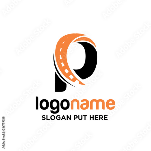 P Letter asphalt logo design template for transport business