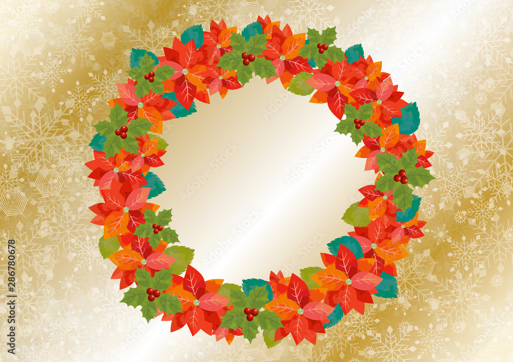 メリークリスマス クリスマスリース リース Xmas リース ポインセチア 植物 フレーム 枠 結晶 背景 Stock Vector Adobe Stock