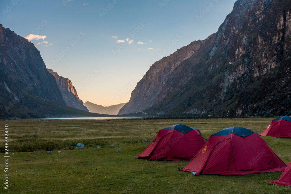Campsite in the Cordillera Blanca mountain range in Peru, South America