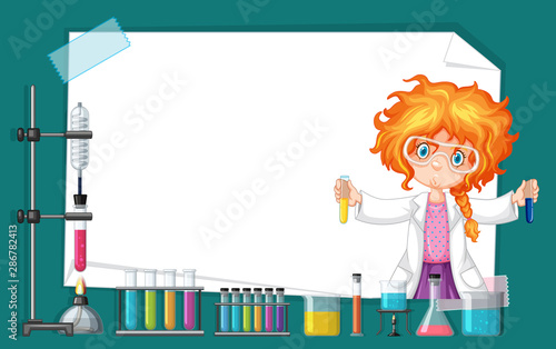 Frame design with girl working in science lab