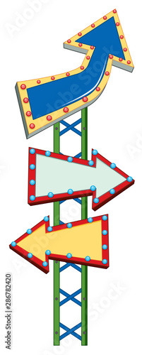 Three arrow signs on green pole