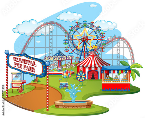 Fun fair theme park on isolated background