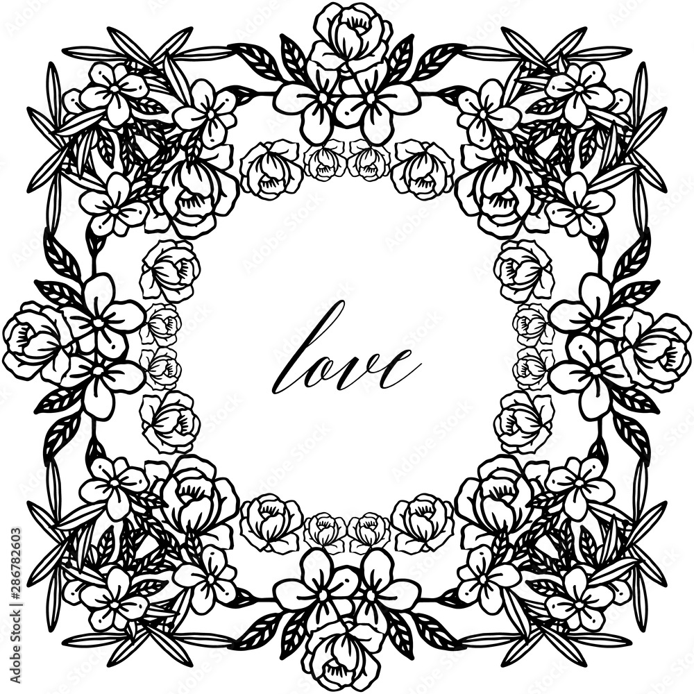 Frame border for greeting card decoration design love with beautiful leaf wreath. Vector