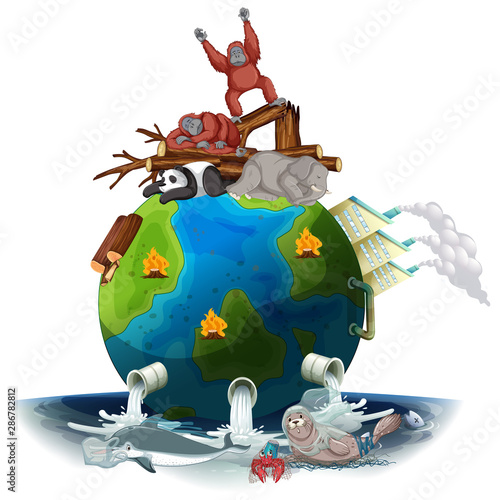 Pollutions on earth with dying animals