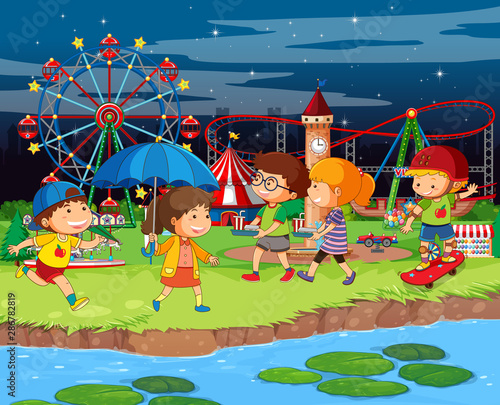 Scene background design with kids at funfair
