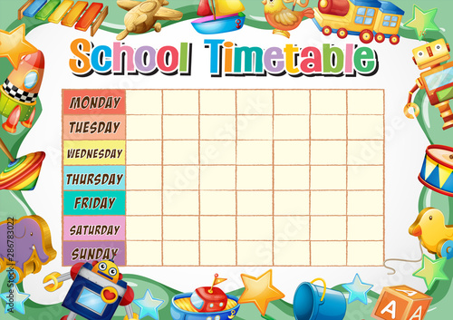 School timetable template with toys