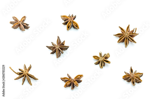 Closed up of star anise on white isolated background.