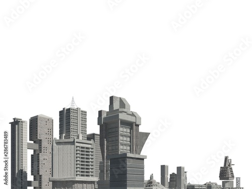 Futuristic buildings isolated on white background 3D Illustration