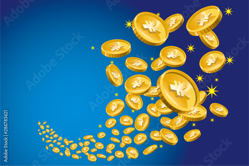 飛び散るコイン（お金・日本円）のイラスト｜ギャンブル・ファイナンス・金融のイメージ｜Spreading gold coins