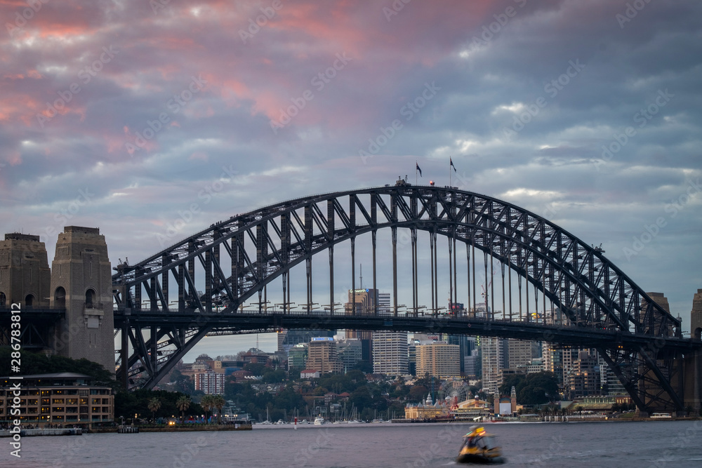 sydney harbour bridge in australia with red sky sunset sydney harbour bridge in australia with red sky sunset