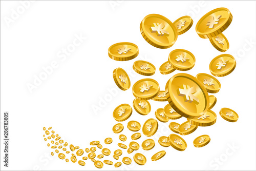 飛び散るコイン（お金・日本円）のイラスト｜ギャンブル・ファイナンス・金融のイメージ｜Spreading gold coins