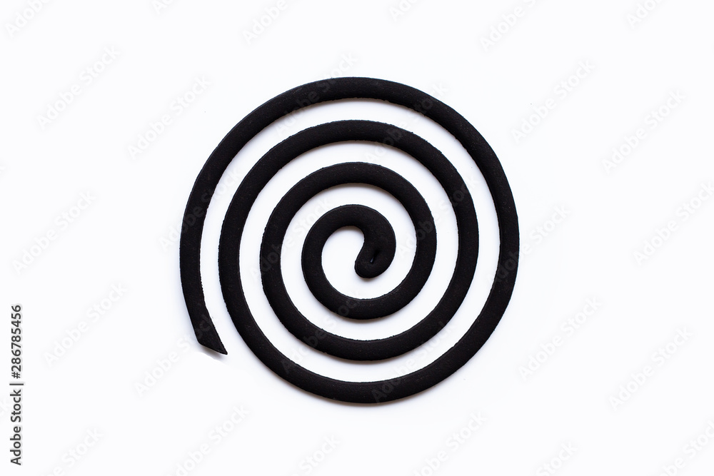 Black spiral Mosquito Repellent coils on white Black spiral Mosquito Repellent coils on white