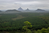 Glass house mountains from wild horse lookout Sunshine Coast Queensland Australia on overcast cloudy day