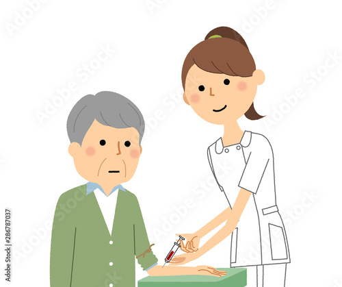 看護師と高齢者　採血