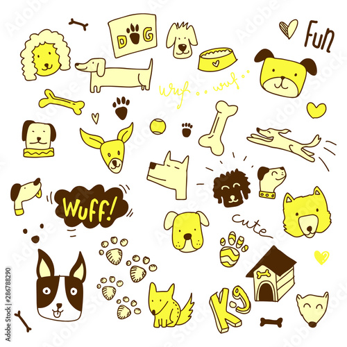 dog related doodle illustration flat design character