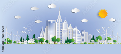 Vector illustration. Eco friendly concept, Green city save the world