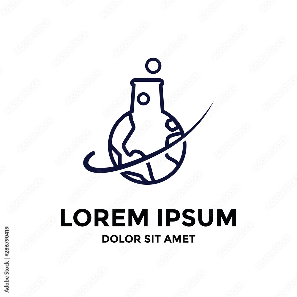 Chemical bottle world globe logo design Chemical bottle world globe logo design