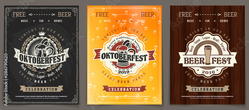 Vector Oktoberfest beer festival celebration template set of retro poster or invitation flyer on vintage background 