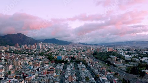 Aerial view of Bogota, Colombia. Drone footage of roads and buildings in this big city in South America 