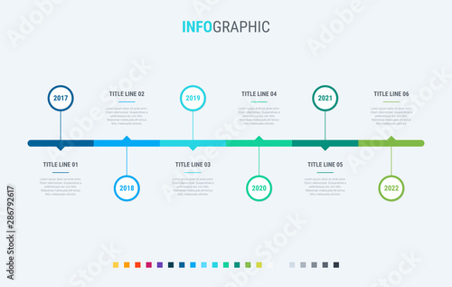 Abstract business rounded infographic template with 6 options. Colorful diagram, timeline and schedule isolated on light background. © Vermicule design