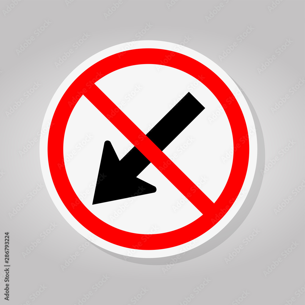 Prohibit Keep Left by The Arrow Red Circle Traffic Road Symbol Sign Isolate On White Background,Vector Illustration Prohibit Keep Left by The Arrow Red Circle Traffic Road Symbol Sign Isolate On White Background,Vector Illustration