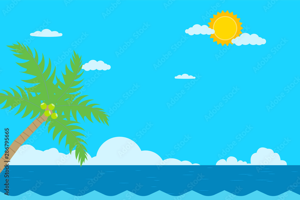 Sea and sky background summer.Tropical scene with ocean.Coconut tree and seascape.