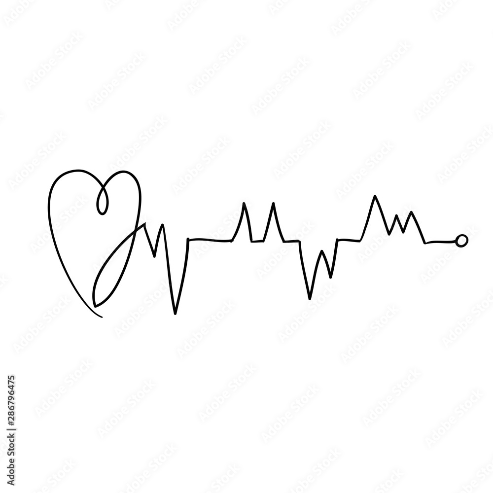 heart disease cardiogram.heartbeat line doodle illustration