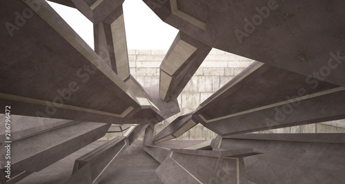 Abstract brown and beige concrete interior. 3D illustration and rendering.