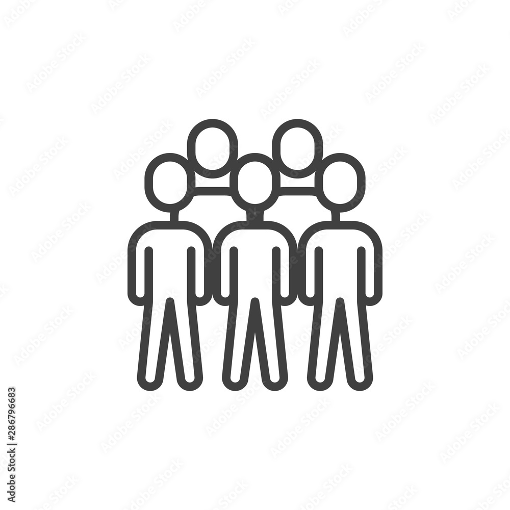 Group of five people line icon. Teamwork, staff linear style sign for mobile concept and web design. Crowd of people outline vector icon. Symbol, logo illustration. Vector graphics Group of five people line icon. Teamwork, staff linear style sign for mobile concept and web design. Crowd of people outline vector icon. Symbol, logo illustration. Vector graphics