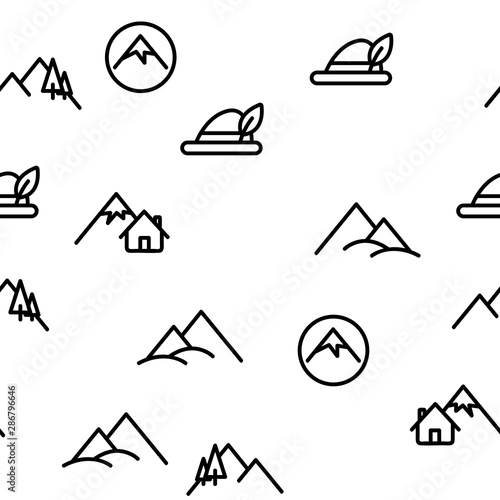 Mountain Alps Seamless Pattern Vector Contour Illustration