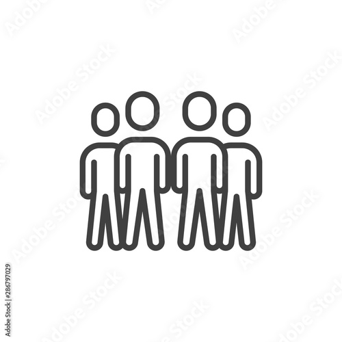 Staff group line icon. Four people stand linear style sign for mobile concept and web design. People crowd outline vector icon. Symbol  logo illustration. Vector graphics