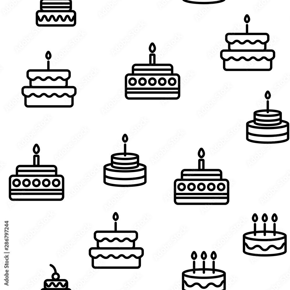 Birthday Cake Seamless Pattern Vector Contour Illustration Birthday Cake Seamless Pattern Vector Contour Illustration